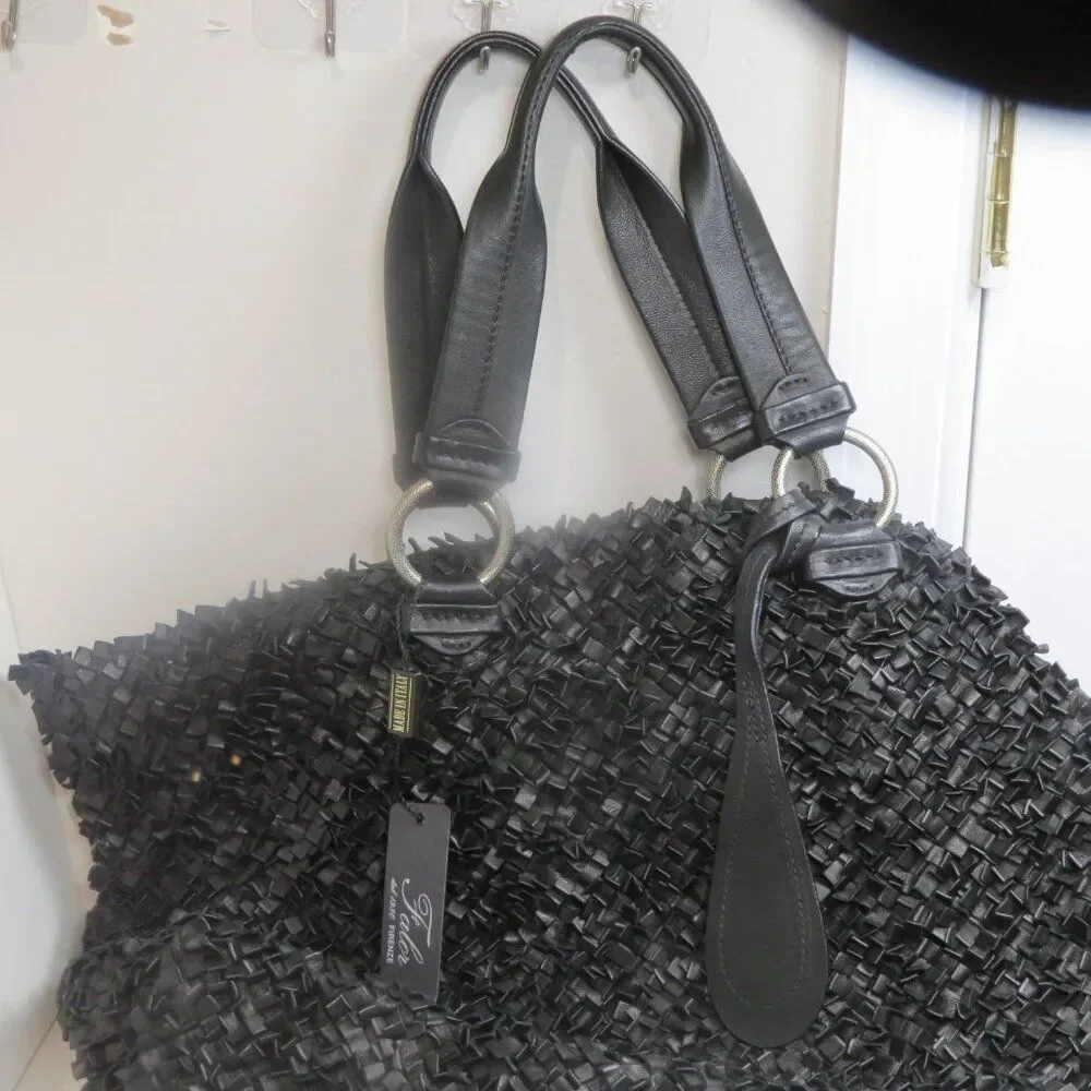 FALOR Hand Woven Soft Genuine Leather Large Tote Bag Italy